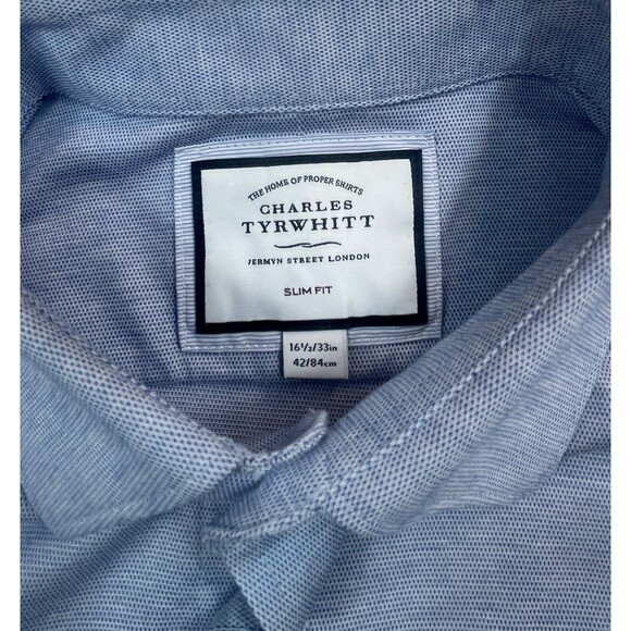 Charles Tyrwhitt Long Sleeve Solid Blue Non-Iron Slim Fit Size 16 ½"/33" - Picture 3 of 11